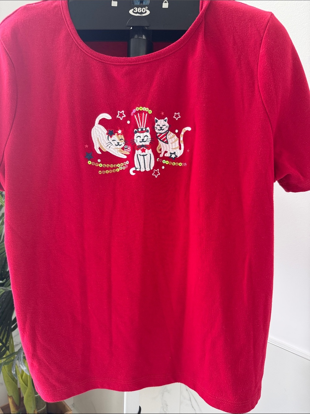 Bonnie Evans XL Embroidered Americana Patriotic Cats T-Shirt